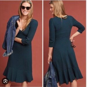 Anthropologie Maeve Navy and Green Striped Top
